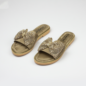 Rhinestone bow flat mules