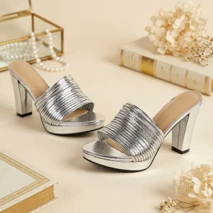 Metallic Strapped Block Heel Sandals