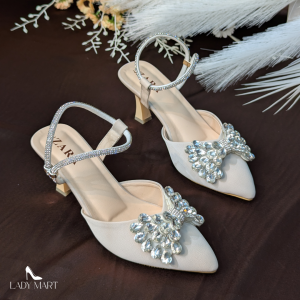 Crystal Stone Black Slingback Heels